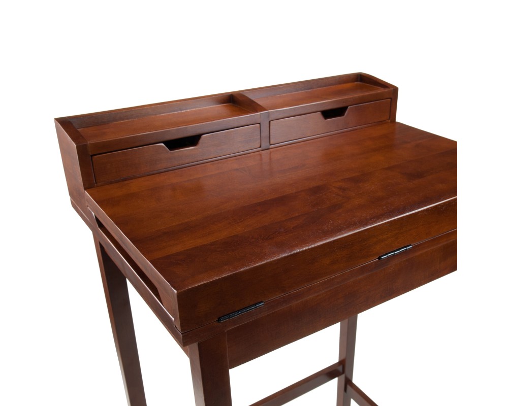 Brighton Standing Desk with Hutch, 46' High, 28' Wide, Walnut