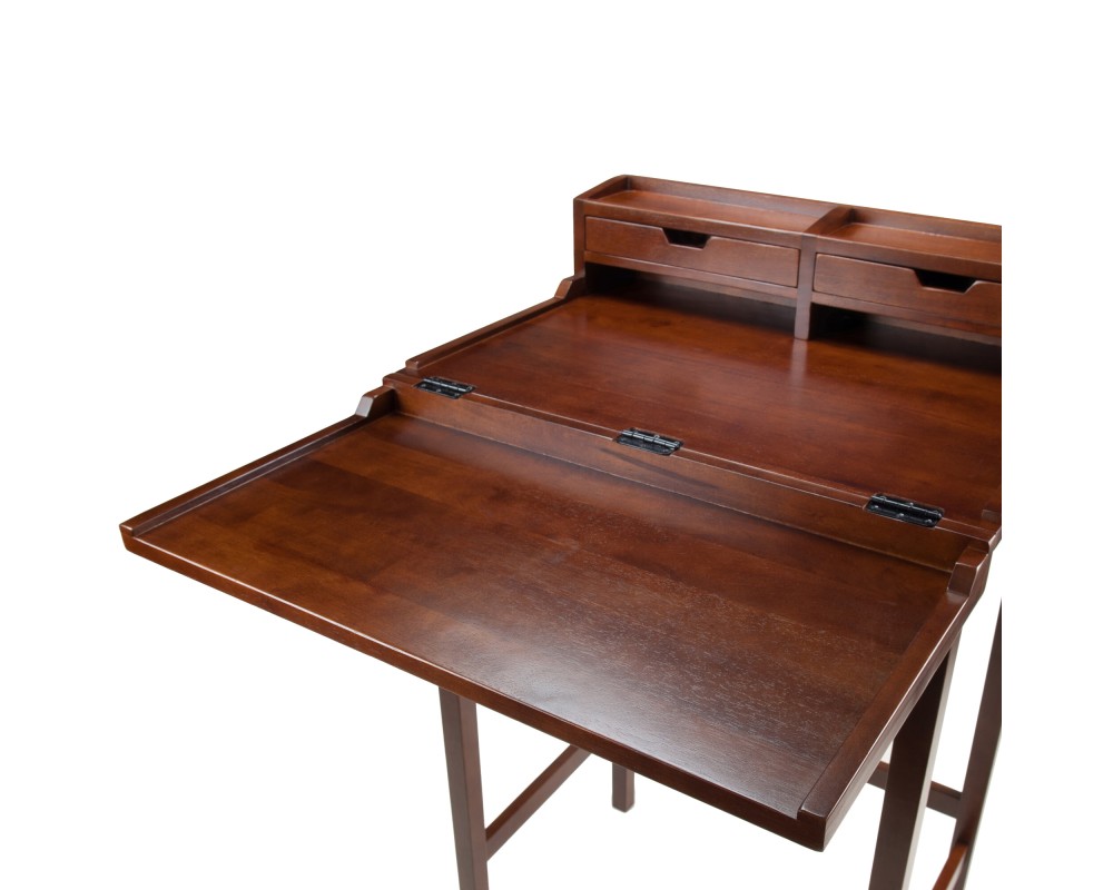 Brighton Standing Desk with Hutch, 46' High, 28' Wide, Walnut