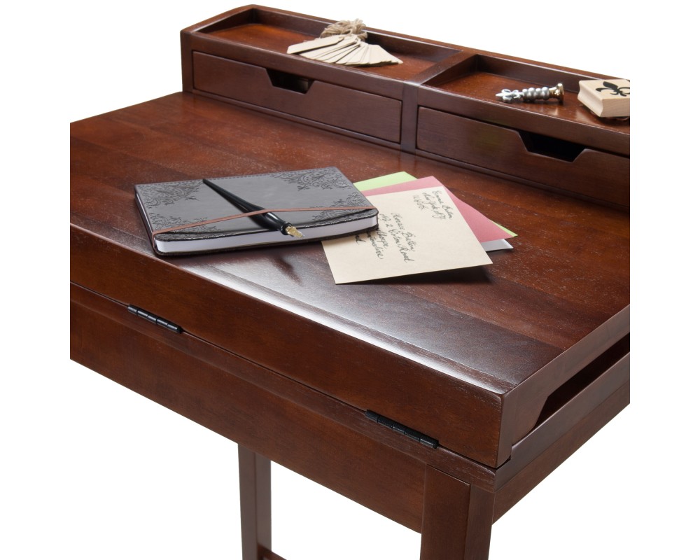 Brighton Standing Desk with Hutch, 46' High, 28' Wide, Walnut