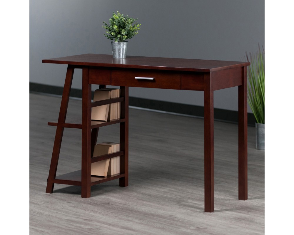 Aldric Writing Desk, Side Shelf, Walnut