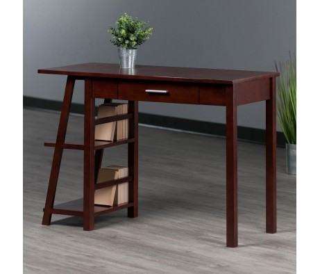 Aldric Writing Desk, Side Shelf, Walnut