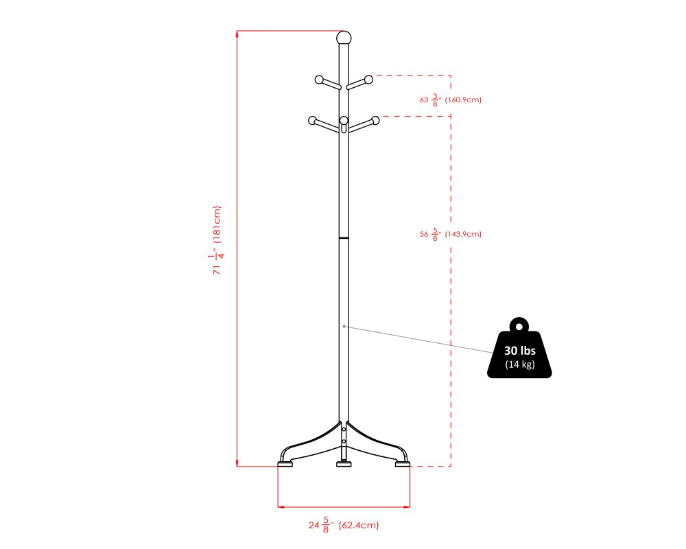 Philip Coat Tree, 6 Pegs, Walnut