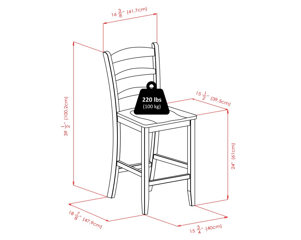 Albany High Dining Table with Built-In Storage and 2 Ladder Back Stools, 36' High, 42' Wide, Walnut