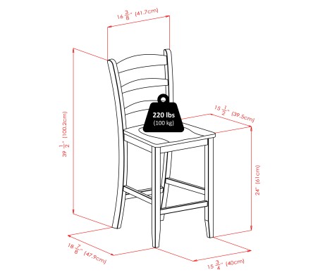 Albany High Dining Table with Built-In Storage and 2 Ladder Back Stools, 36' High, 42' Wide, Walnut