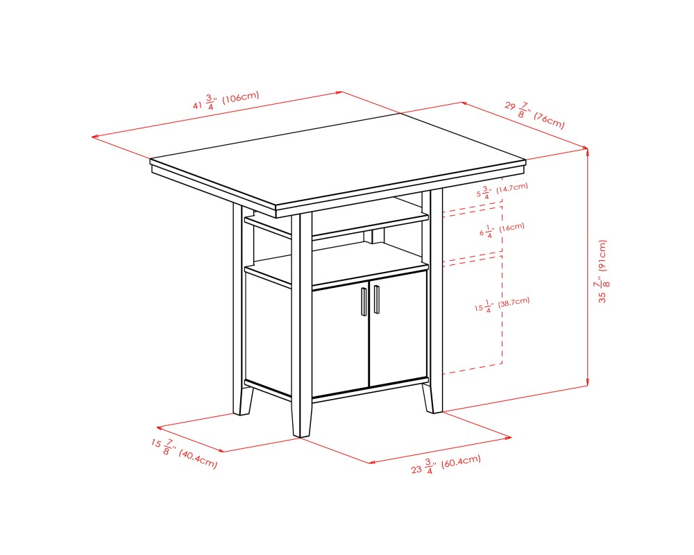 Albany High Dining Table with Built-In Storage and 2 Ladder Back Stools, 36' High, 42' Wide, Walnut