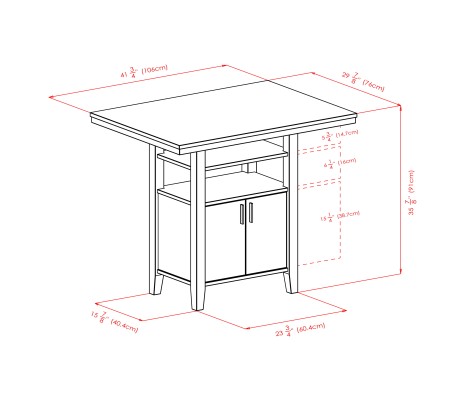 Albany High Dining Table with Built-In Storage and 2 Ladder Back Stools, 36' High, 42' Wide, Walnut