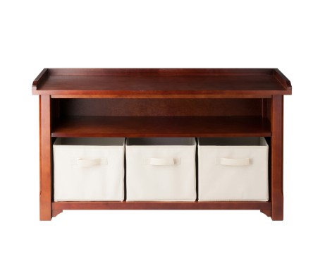 Verona 4-Pc Storage Bench with 3 Foldable Fabric Baskets, Walnut and Beige