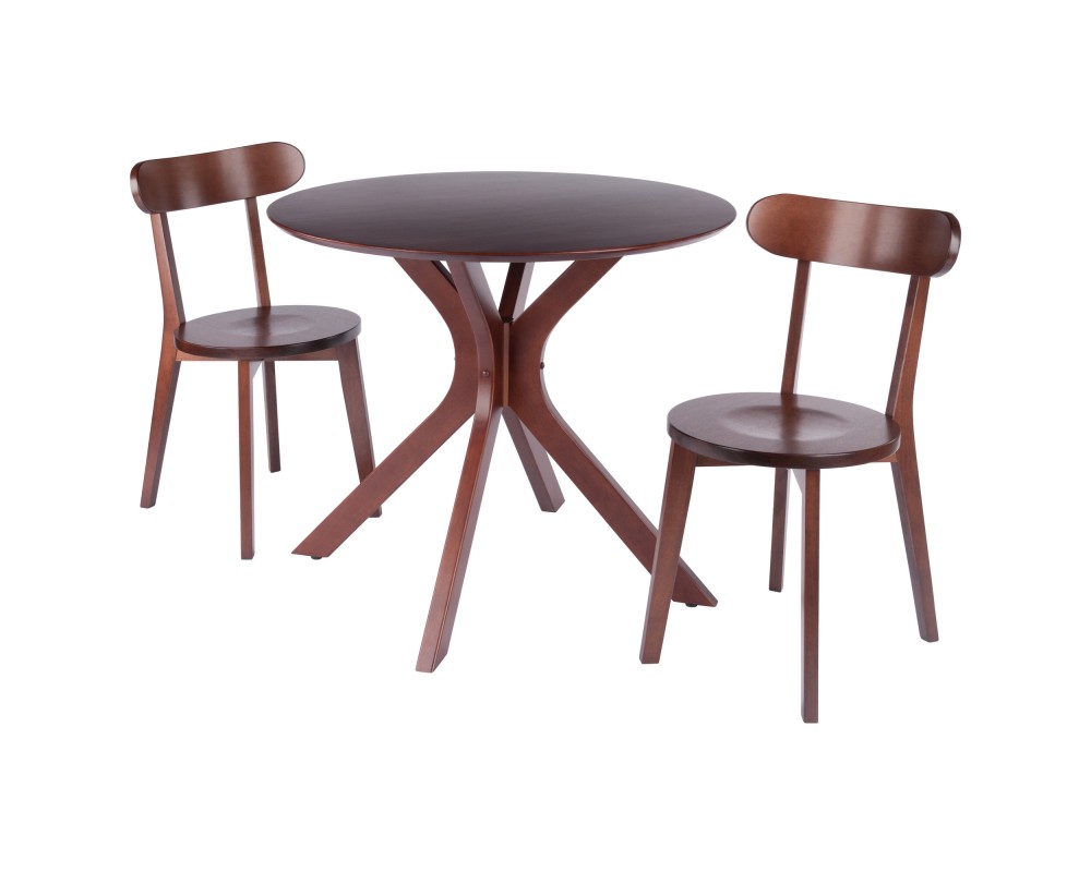 Lexa Dining Table with Splayed Legs, Walnut Finish with 2 Pauline Dining Chairs