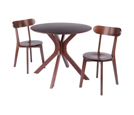 Lexa Dining Table with Splayed Legs, Walnut Finish with 2 Pauline Dining Chairs
