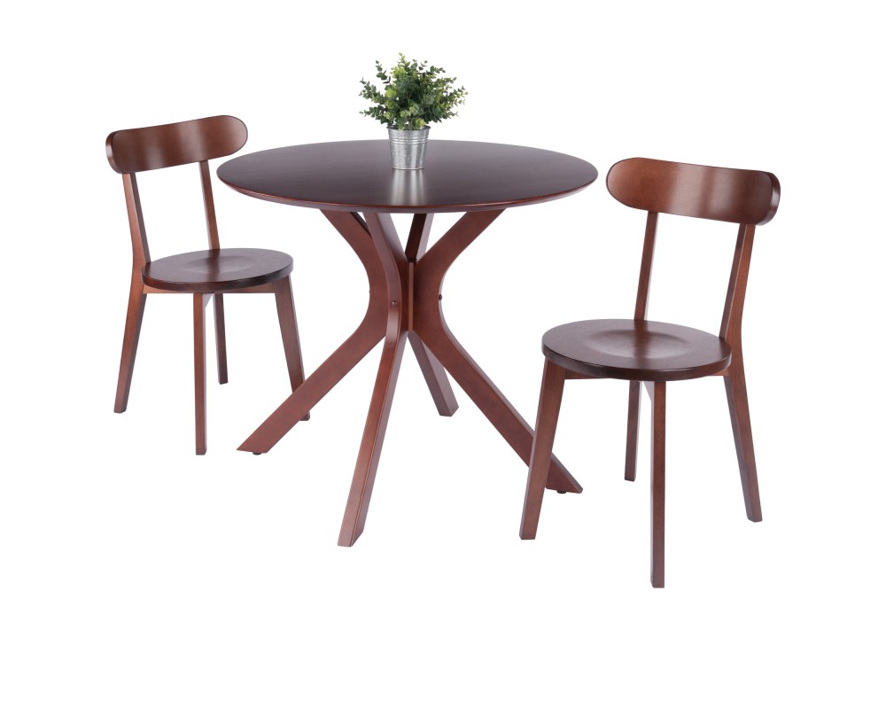 Lexa Dining Table with Splayed Legs, Walnut Finish with 2 Pauline Dining Chairs