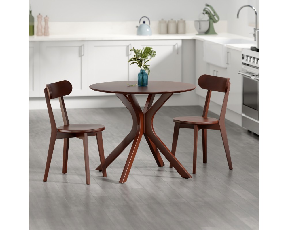 Lexa Dining Table with Splayed Legs, Walnut Finish with 2 Pauline Dining Chairs