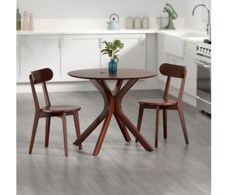 Lexa Dining Table with Splayed Legs, Walnut Finish with 2 Pauline Dining Chairs