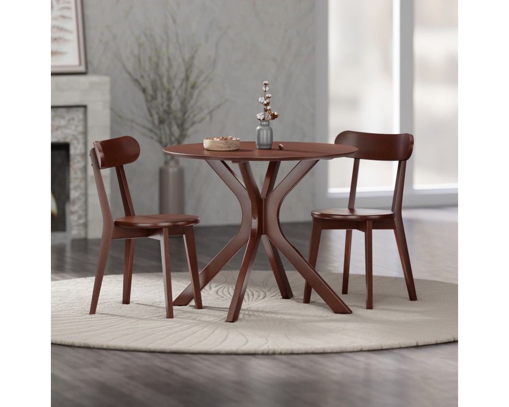 Lexa Dining Table with Splayed Legs, Walnut Finish with 2 Pauline Dining Chairs