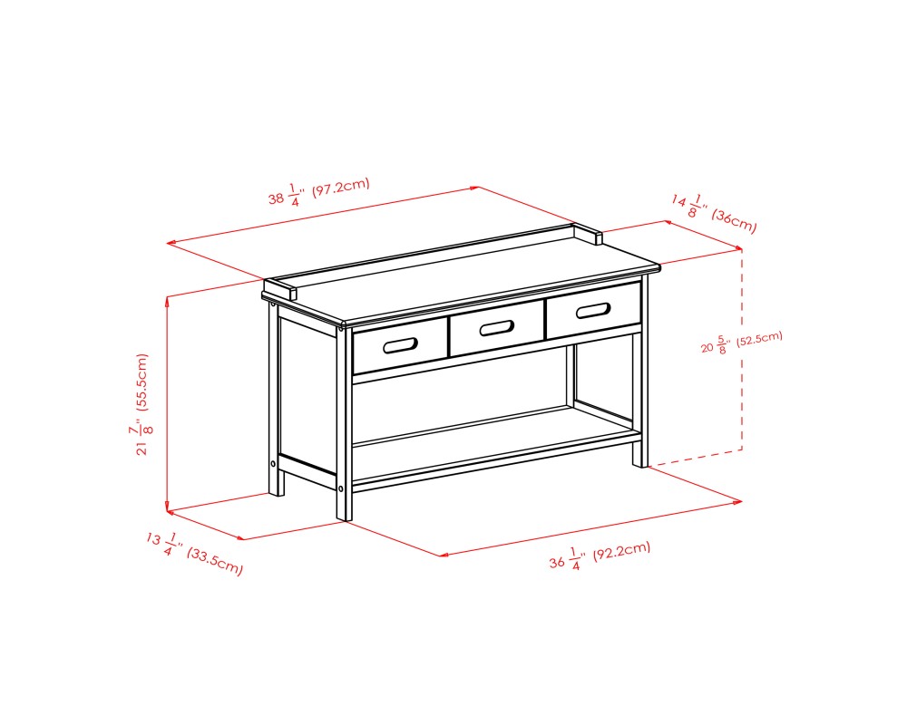 Adriana Storage Bench with 3 Drawers, 3 Fabric Baskets, 38 Wide, 22 High, Walnut and Beige