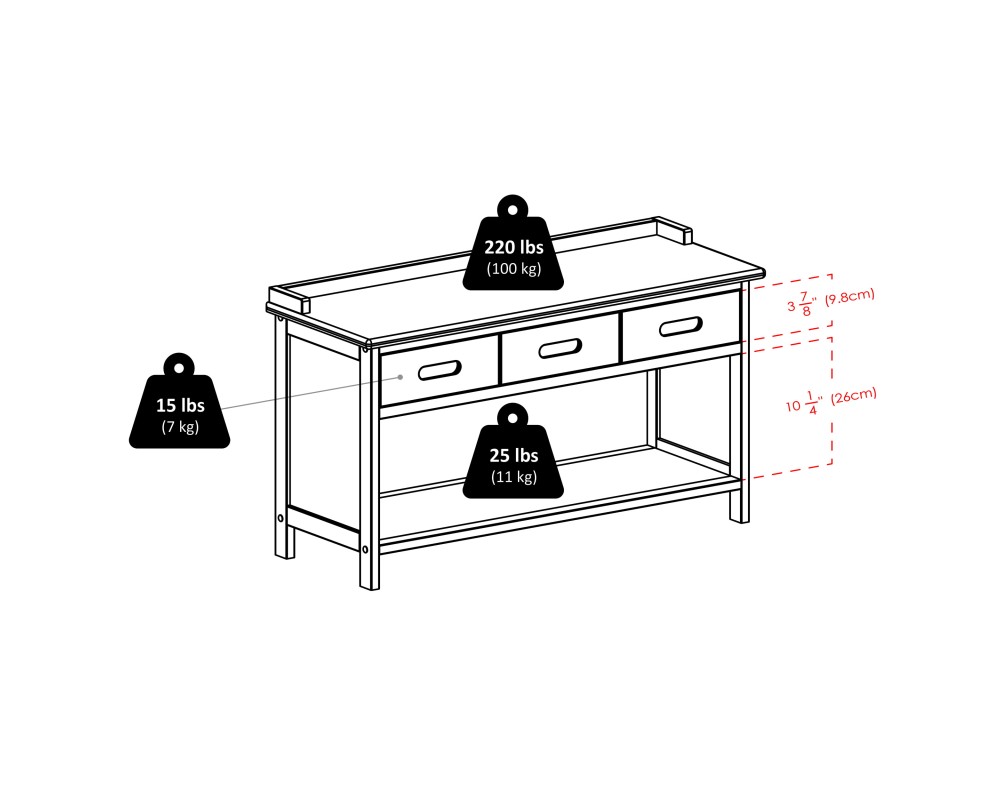 Adriana Storage Bench with 3 Drawers, 3 Fabric Baskets, 38 Wide, 22 High, Walnut and Beige