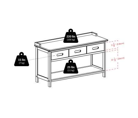 Adriana Storage Bench with 3 Drawers, 3 Fabric Baskets, 38 Wide, 22 High, Walnut and Beige