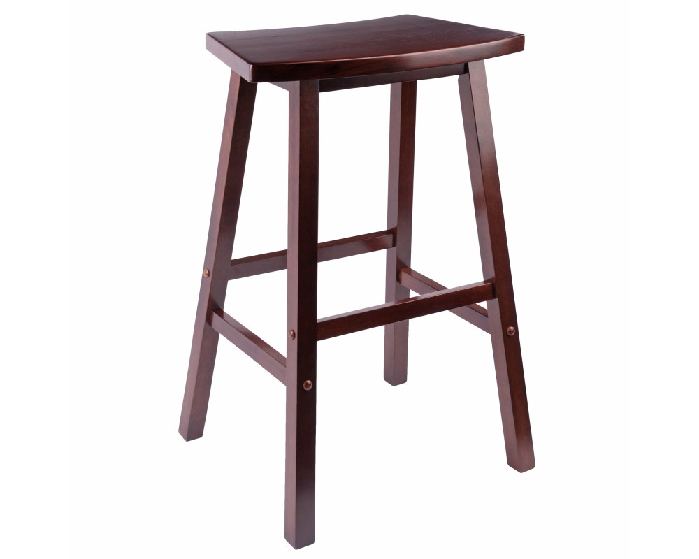 Katashi Fan-Shape Extra-Wide Bar Stool with Footrest, 29' High, 20' Wide, Walnut