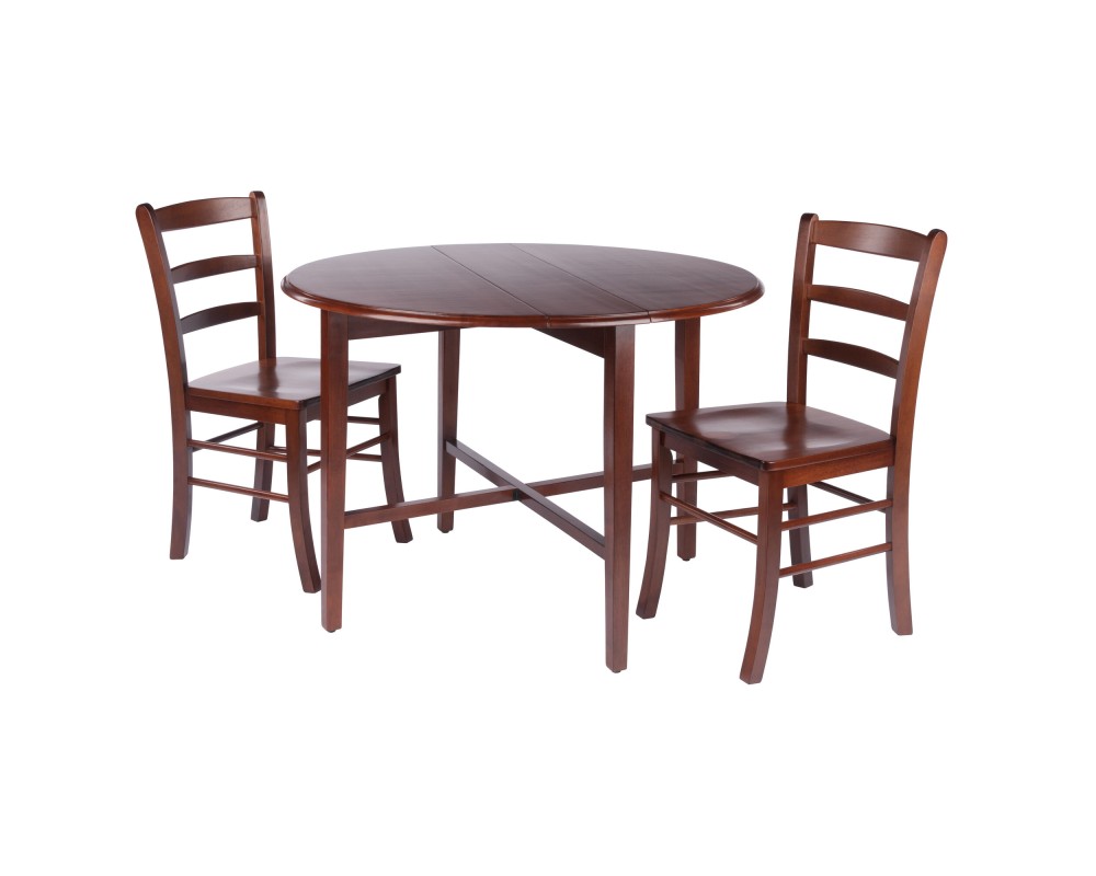 Hannah 3-Pc Double Drop Leaf Table with 2 Benjamin Chairs, Walnut Finish