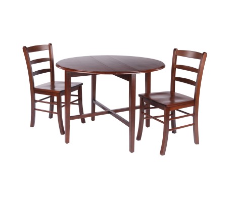 Hannah 3-Pc Double Drop Leaf Table with 2 Benjamin Chairs, Walnut Finish