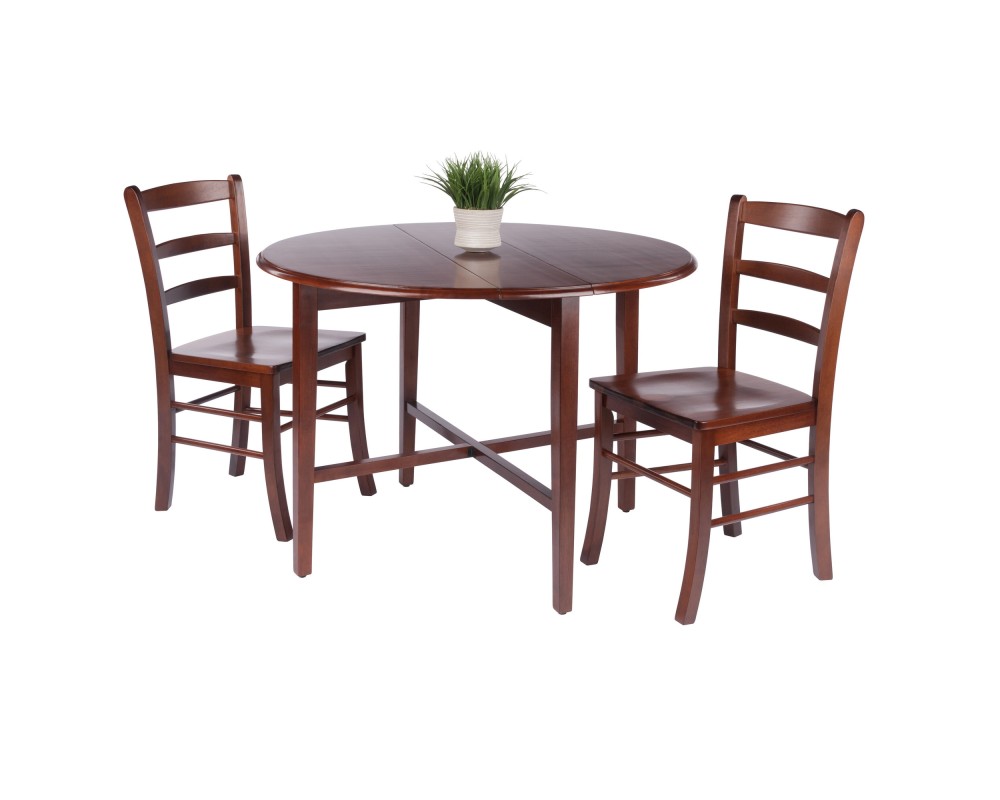 Hannah 3-Pc Double Drop Leaf Table with 2 Benjamin Chairs, Walnut Finish