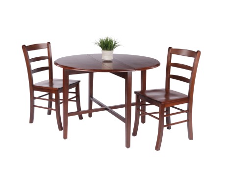 Hannah 3-Pc Double Drop Leaf Table with 2 Benjamin Chairs, Walnut Finish