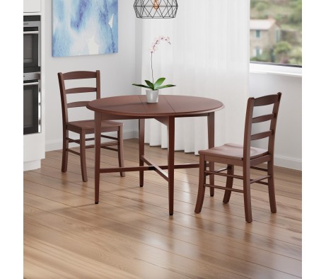 Hannah 3-Pc Double Drop Leaf Table with 2 Benjamin Chairs, Walnut Finish