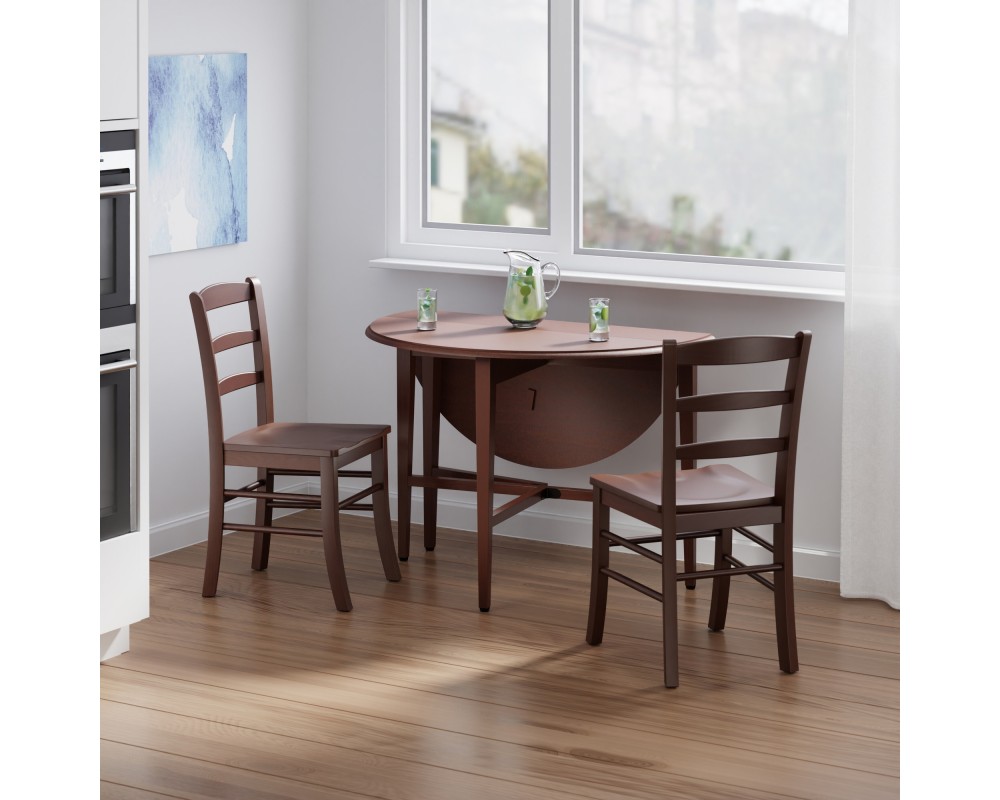 Hannah 3-Pc Double Drop Leaf Table with 2 Benjamin Chairs, Walnut Finish