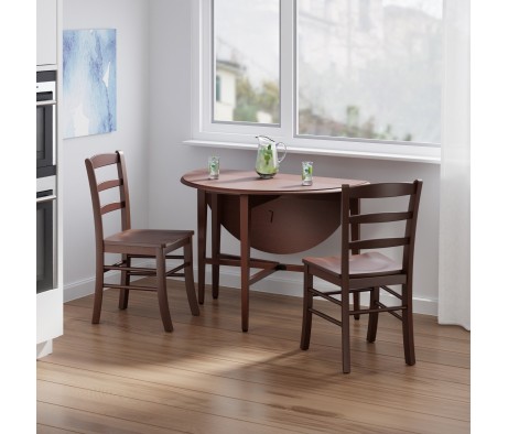 Hannah 3-Pc Double Drop Leaf Table with 2 Benjamin Chairs, Walnut Finish