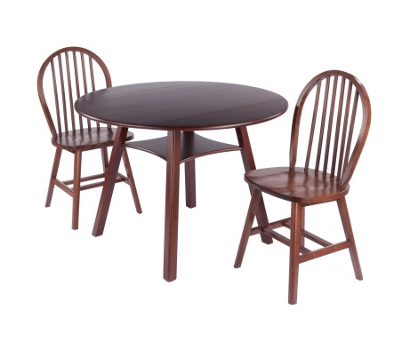 Marbelle 3-Pc Drop Leaf Dining Table with 2 Windsor Chairs, Walnut Finish
