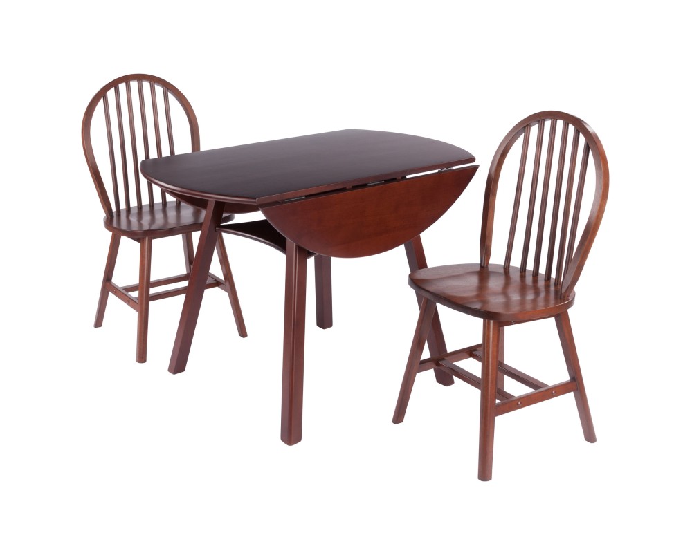 Marbelle 3-Pc Drop Leaf Dining Table with 2 Windsor Chairs, Walnut Finish