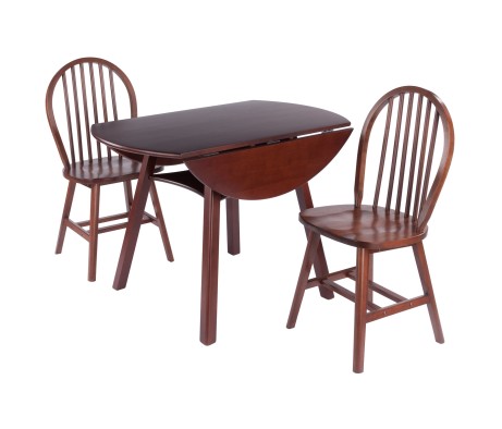 Marbelle 3-Pc Drop Leaf Dining Table with 2 Windsor Chairs, Walnut Finish