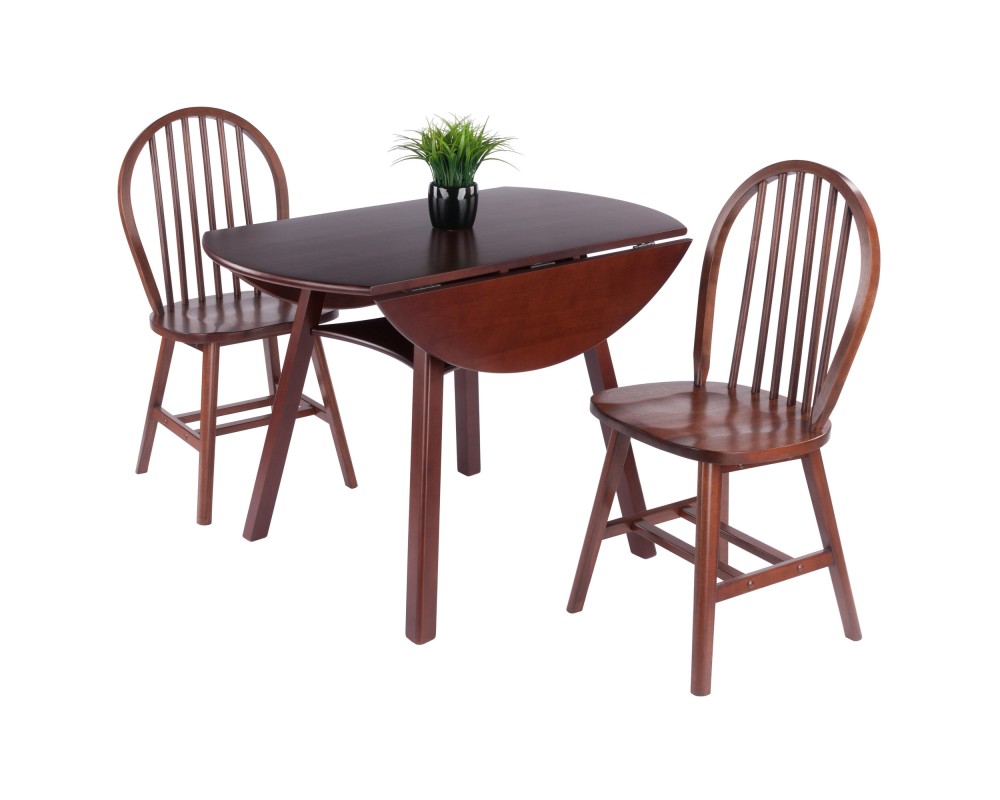 Marbelle 3-Pc Drop Leaf Dining Table with 2 Windsor Chairs, Walnut Finish