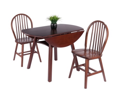 Marbelle 3-Pc Drop Leaf Dining Table with 2 Windsor Chairs, Walnut Finish