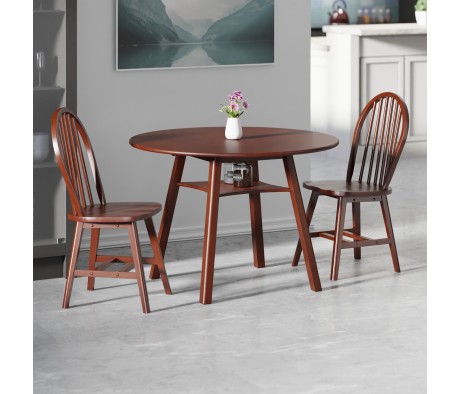Marbelle 3-Pc Drop Leaf Dining Table with 2 Windsor Chairs, Walnut Finish