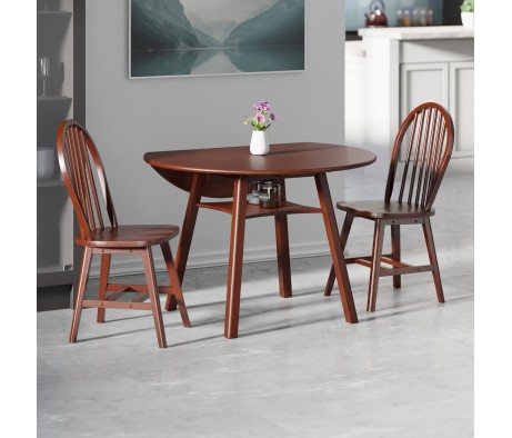 Marbelle 3-Pc Drop Leaf Dining Table with 2 Windsor Chairs, Walnut Finish