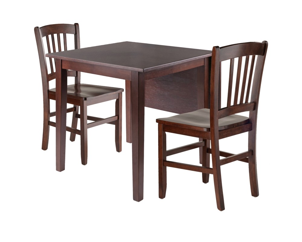 Perrone 3-Pc Drop Leaf Dining Table with 2 Slat Back Chairs, Walnut
