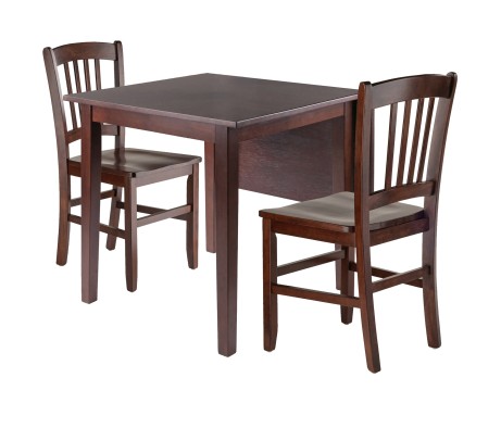 Perrone 3-Pc Drop Leaf Dining Table with 2 Slat Back Chairs, Walnut