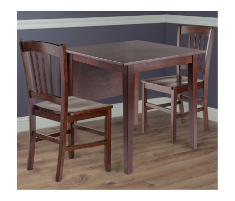 Perrone 3-Pc Drop Leaf Dining Table with 2 Slat Back Chairs, Walnut