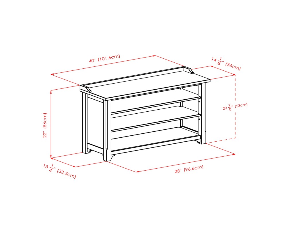 Dayton Shoe Storage Bench, 40 Wide, 22 High, Walnut