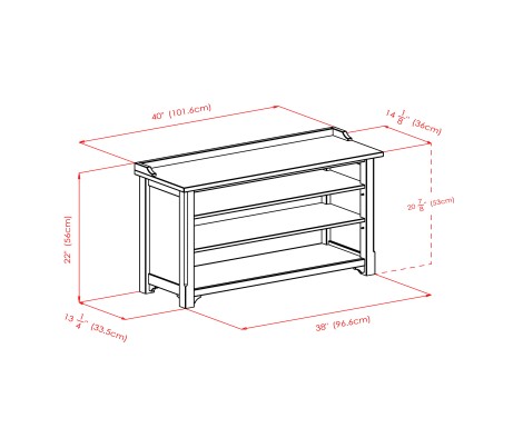 Dayton Shoe Storage Bench, 40 Wide, 22 High, Walnut