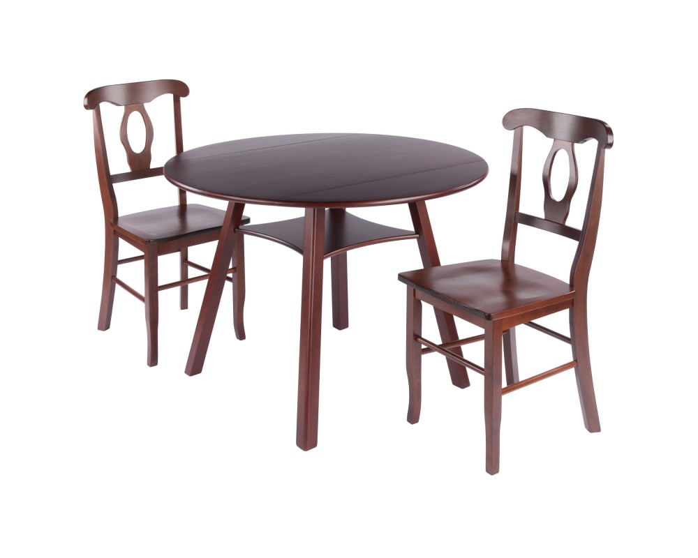 Marbelle Table 3-Pc Drop Leaf Dining Table with 2 Renaissance Chairs, Walnut Finish