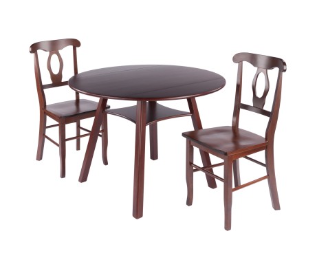 Marbelle Table 3-Pc Drop Leaf Dining Table with 2 Renaissance Chairs, Walnut Finish