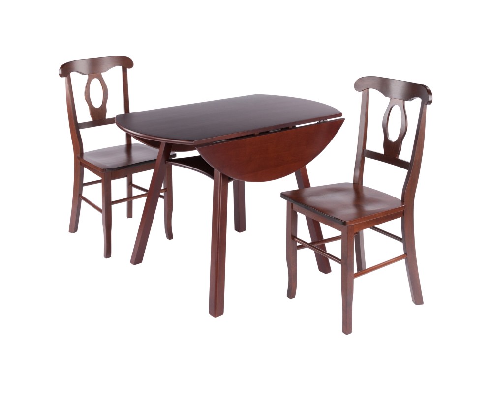 Marbelle Table 3-Pc Drop Leaf Dining Table with 2 Renaissance Chairs, Walnut Finish