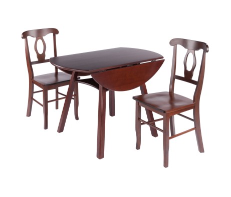 Marbelle Table 3-Pc Drop Leaf Dining Table with 2 Renaissance Chairs, Walnut Finish