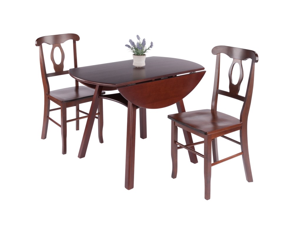 Marbelle Table 3-Pc Drop Leaf Dining Table with 2 Renaissance Chairs, Walnut Finish