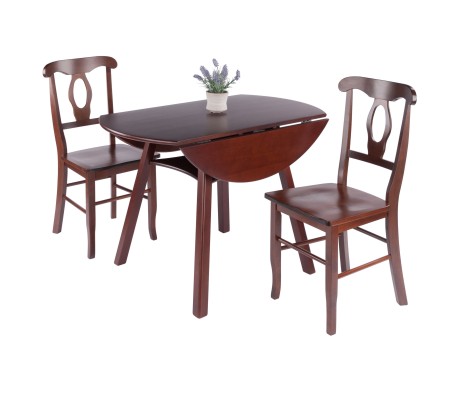 Marbelle Table 3-Pc Drop Leaf Dining Table with 2 Renaissance Chairs, Walnut Finish