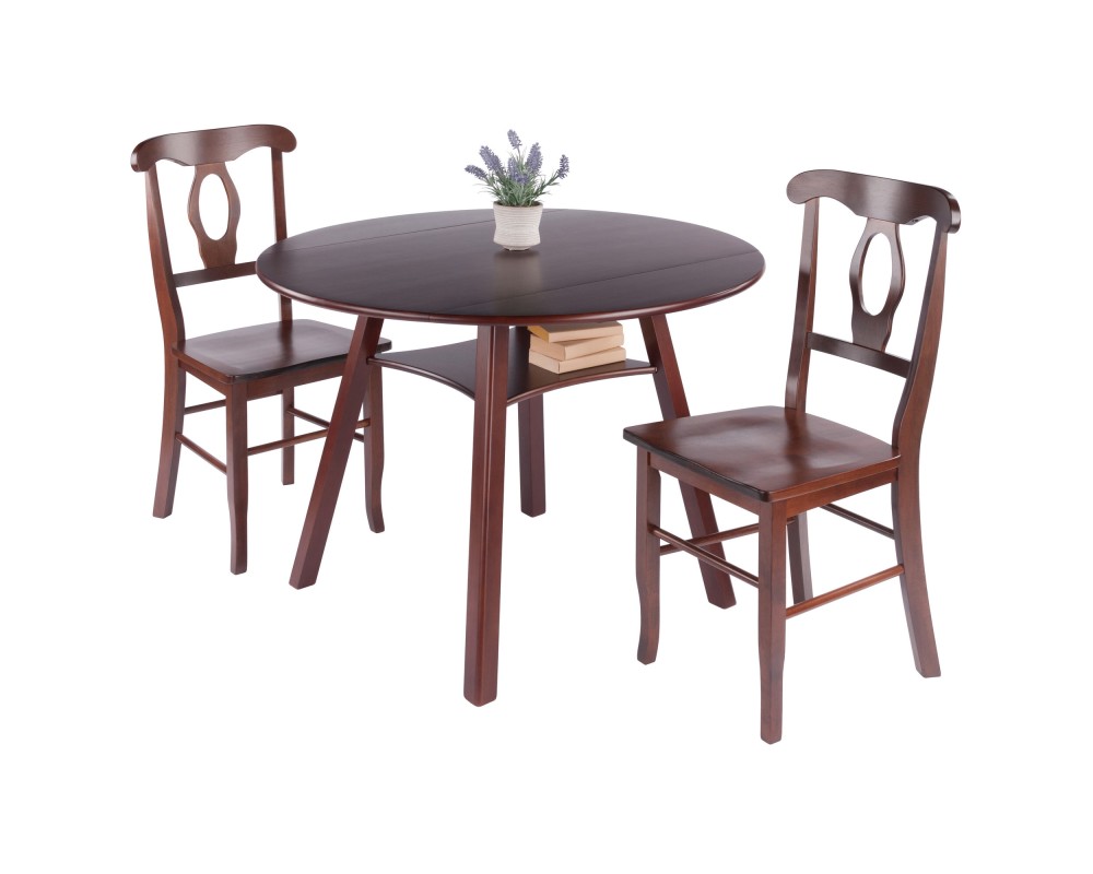Marbelle Table 3-Pc Drop Leaf Dining Table with 2 Renaissance Chairs, Walnut Finish