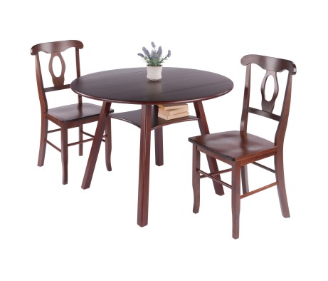 Marbelle Table 3-Pc Drop Leaf Dining Table with 2 Renaissance Chairs, Walnut Finish