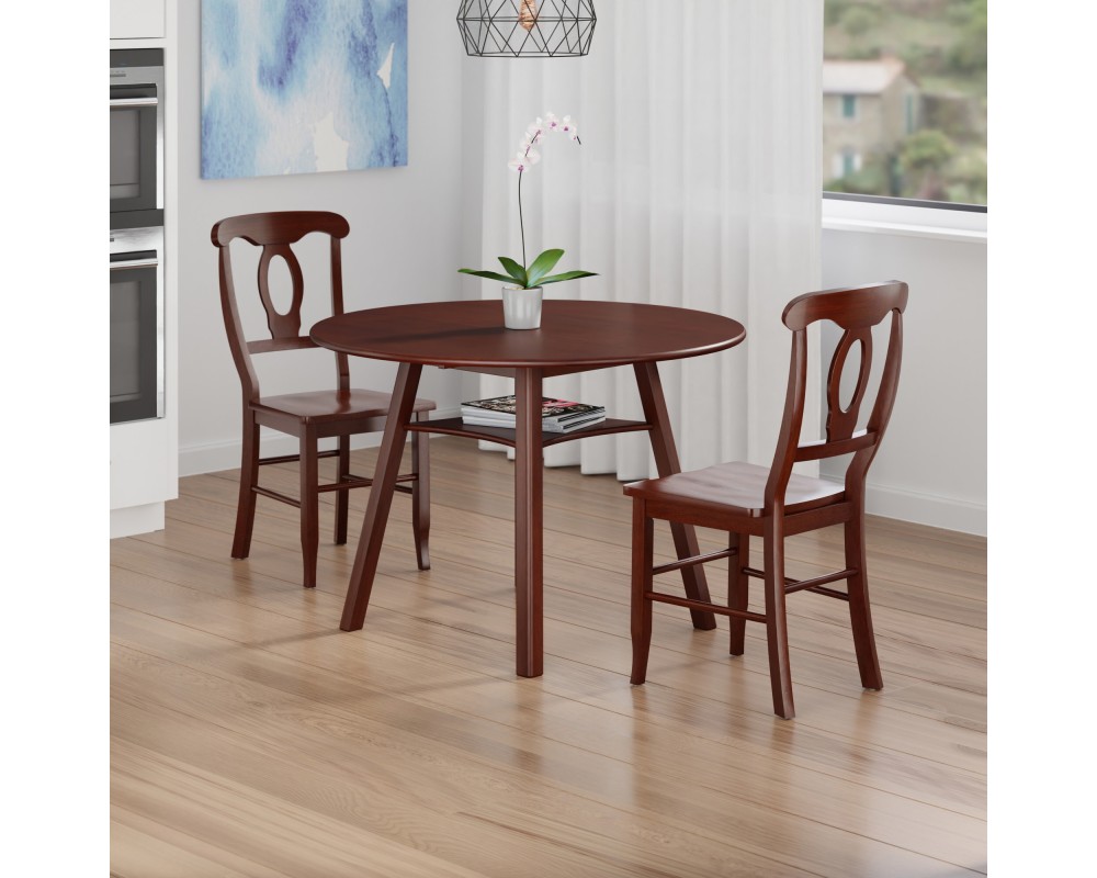 Marbelle Table 3-Pc Drop Leaf Dining Table with 2 Renaissance Chairs, Walnut Finish