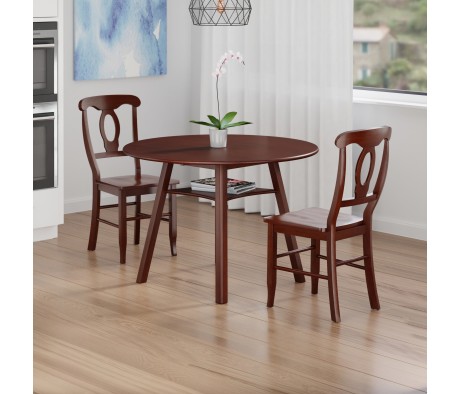 Marbelle Table 3-Pc Drop Leaf Dining Table with 2 Renaissance Chairs, Walnut Finish